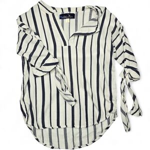 Blue Rain Striped Cold Shoulder Blouse